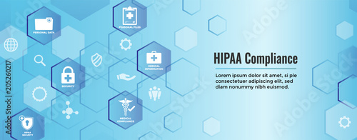 HIPPA Compliance web banner header w Medical Icon Set & text