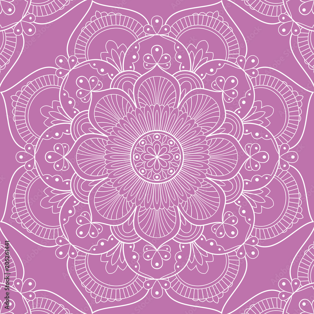 Seamless pattern with mandala ornament. Hand drawn vector illustration Seamless pattern with mandala ornament. Hand drawn vector illustration