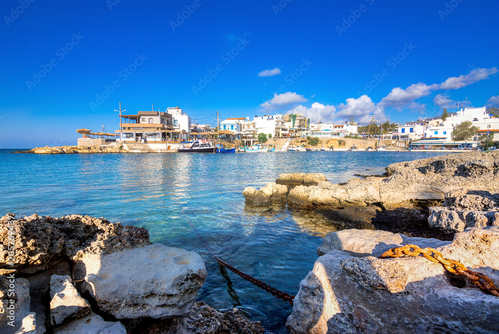 A nice spring view of the old harbor of traditional village Sisi, Crete, Greece