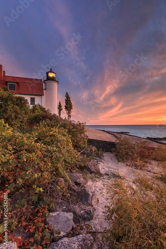 Sunset at Point Betsie Lighthouse near Frankfort Michigan, USA