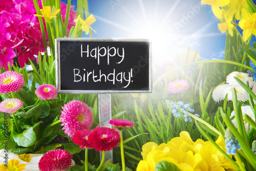 Canvas Print Sunny Spring Flower Meadow, Happy Birthday