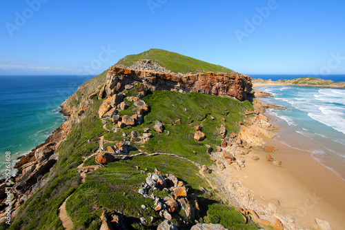 Aerial shot of the Gap in the Robberg Nature Reserve near Plettenberg Bay on the Garden Route, Western Cape, South Africa