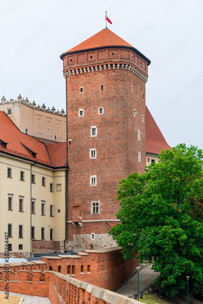 Krakow, Poland - August 13, 2017: Krakow, brick Wawel Castle