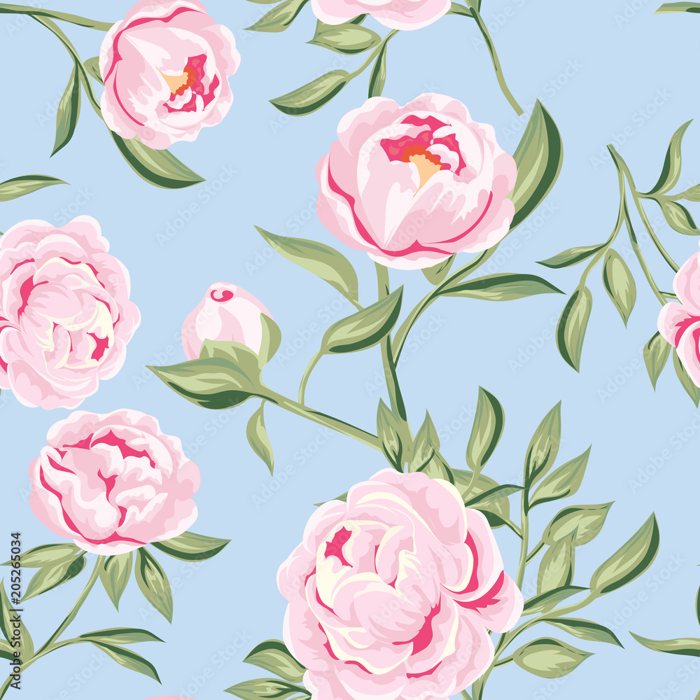 seamless pattern of pink peony flowers. vector illustration for fabric, greeting cards, packings.