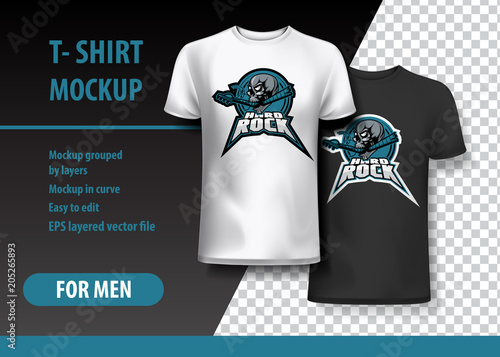 T-Shirt Mockup with Hard Rock and Skull phrase in two colors. Mockup layered and editable.