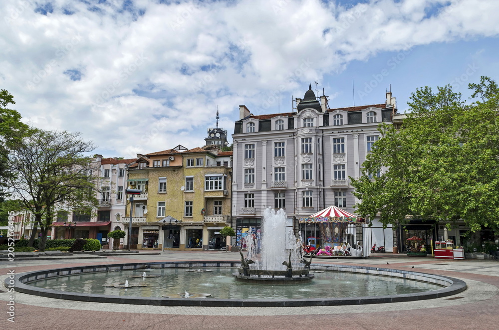 Fototapeta premium Beauty fountain with duck in front at the center of Plovdiv town, Bulgaria, Europe 