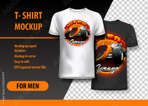 T-Shirt template, fully editable with Vintage Hot Rod logo in two colors. EPS 10 Vector Illustration.
