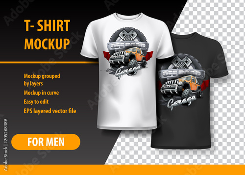 T-Shirt template, fully editable with Vintage Off Road logo. EPS 10 Vector Illustration.