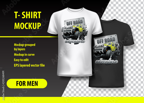 T-Shirt template, fully editable with Vintage Off Road logo. EPS 10 Vector Illustration.