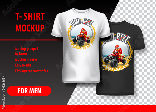 T-Shirt template, fully editable with Vintage Quad Bike logo. EPS 10 Vector Illustration.