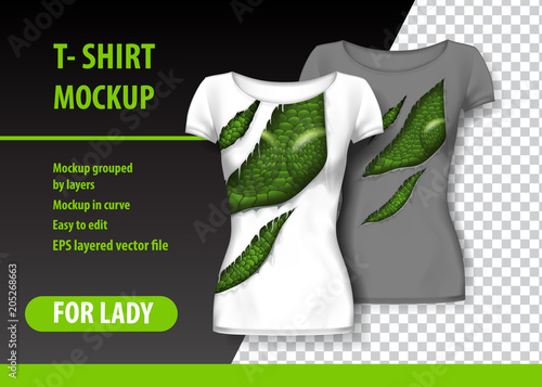 T-Shirt template, fully editable with torn clothes. EPS 10 Vector Illustration.