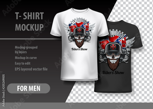 T-Shirt template, fully editable with Bikers show logo. EPS 10 Vector Illustration.