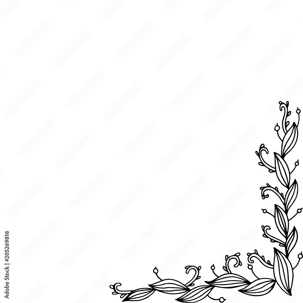 Doodle frame with floral branches. Coloring page for adults. Vector illustration