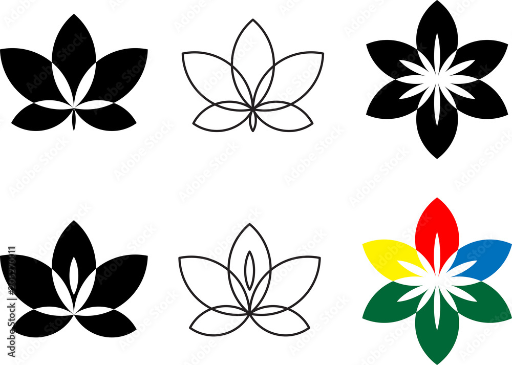 Obraz premium Flower icon set. Flat logo with floral elements collection for design. Vector illustration