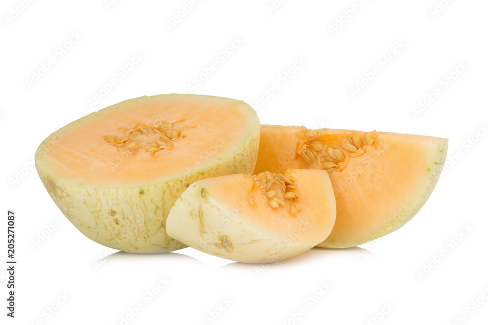 melon(sunlady) slice. half. isolated on white background melon(sunlady) slice. half. isolated on white background