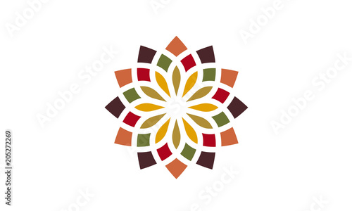 Traditional Asian Colorful Floral Pattern Stained Glass Mosaic Tiles Logo design inspiration