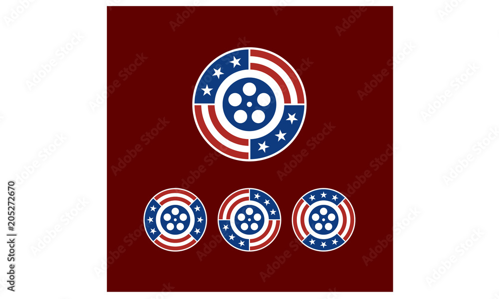 Round American Flag Ribbon with Film Reel Logo Design inspiration Round American Flag Ribbon with Film Reel Logo Design inspiration