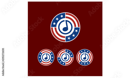 Round American Flag Ribbon with Music Note Logo Design inspiration