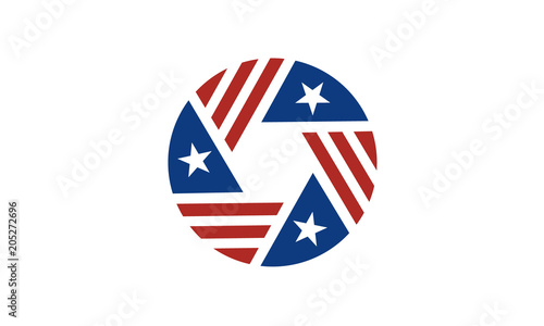Shutter Lens with American Flag Ribbon for Photography Logo Design inspiration