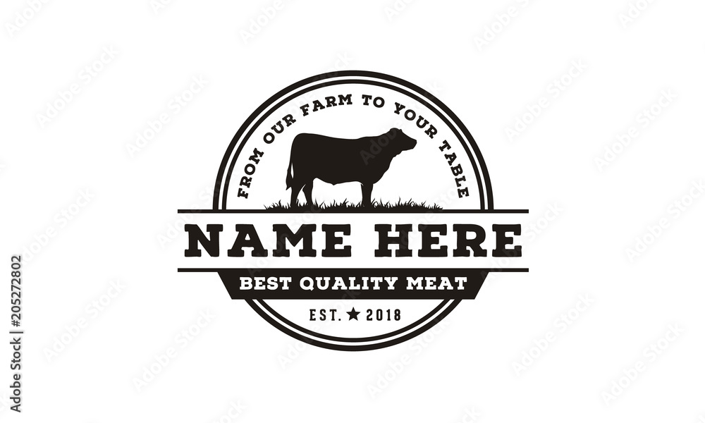 Retro Vintage Cattle Angus Livestock Beef Emblem Label logo design ...