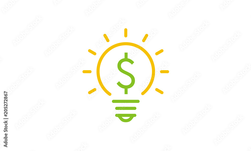 Dollar Money Currency light bulb lamp for Economy Financial Profit Solution logo design - obrazy, fototapety, plakaty 