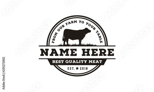 Retro Vintage Cattle Angus Livestock Beef Emblem Label logo design vector	