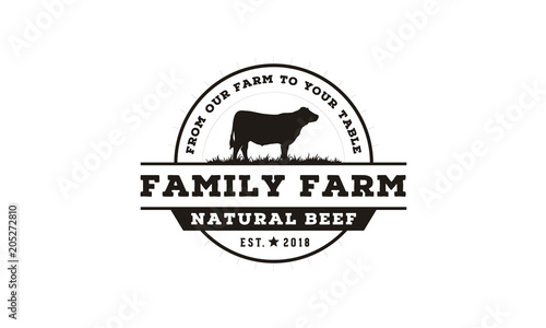 Retro Vintage Cattle Angus Livestock Beef Emblem Label logo design vector