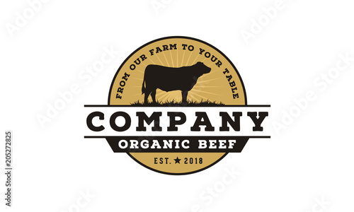 Retro Vintage Cattle Angus Livestock Beef Emblem Label logo design vector