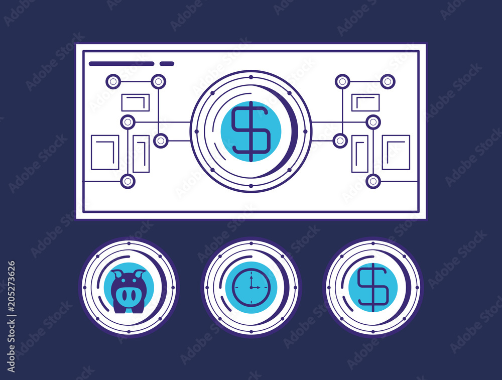money bill with financial related icons over blue background, vector illustration money bill with financial related icons over blue background, vector illustration