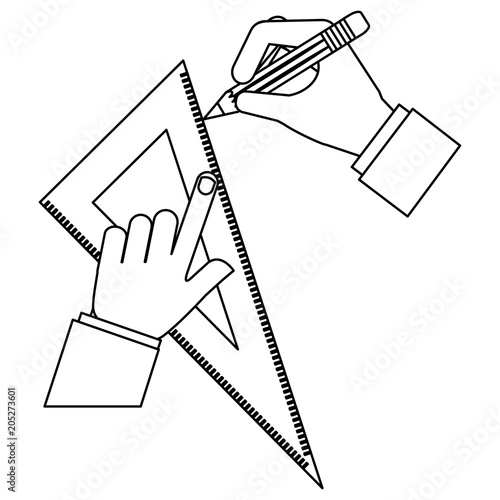 architect or designer hands with pencil and ruler triangle vector illustration