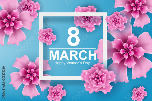 Paper art and craft of 8 march with flower women's day and origami concept, vector,illustration.