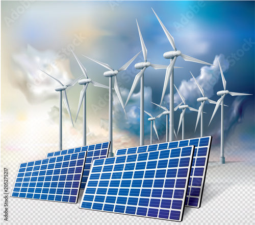 Solar panel and wind turbine