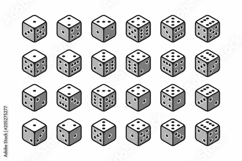 Isometric icons of 3d dice ...