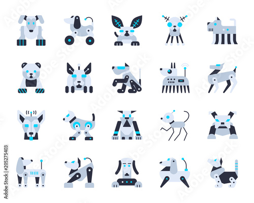 Robot Dog cute simple flat color icons vector set