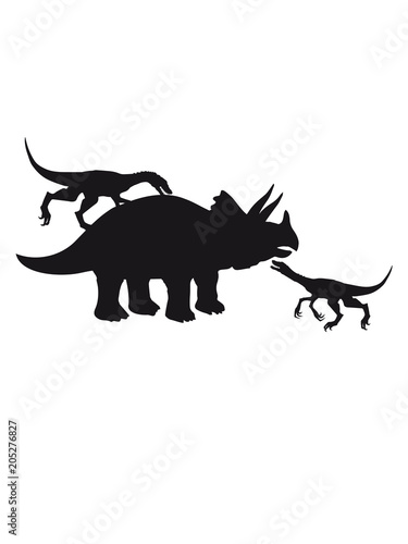 raptor angriff 2 team rudel Triceratops hörner silhouette schwarz umriss dino dinosaurier saurier clipart comic cartoon design