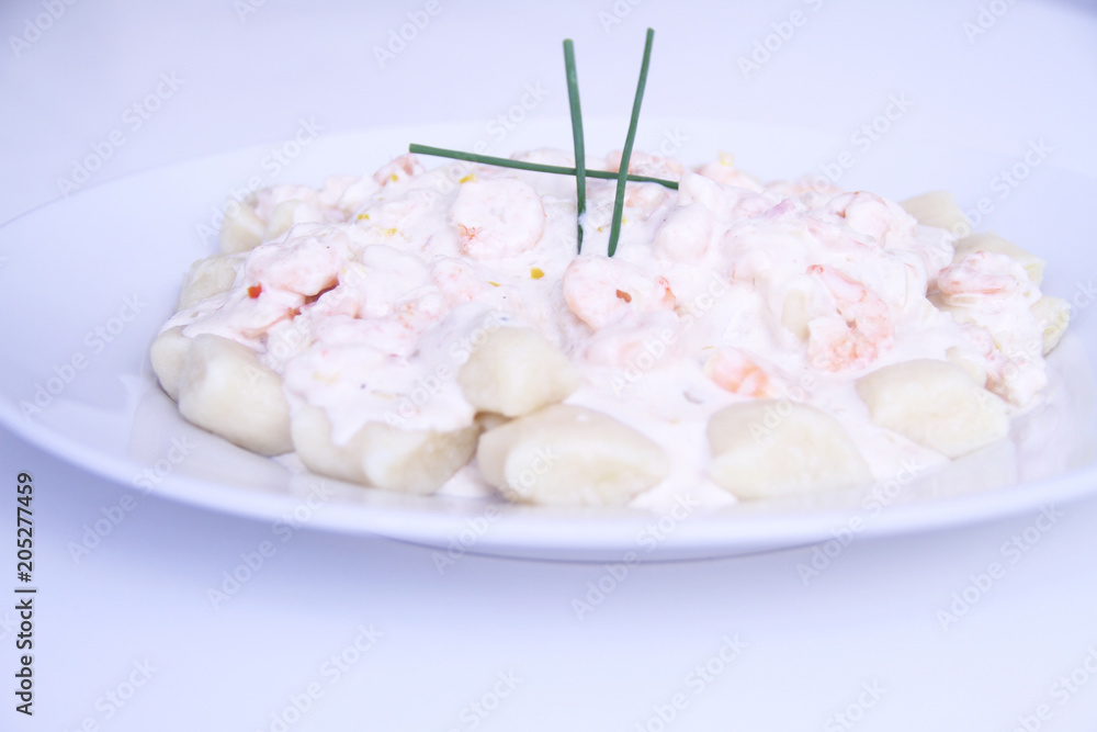 Gnocchi with shrimp and white sauce, São Paulo, Brazil Gnocchi with shrimp and white sauce, São Paulo, Brazil