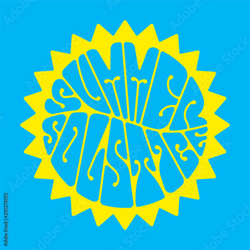 Summer solstice - handwritten lettering quote symbolizing the longest period of daylight and the shortest night of the year. Vector illustration.