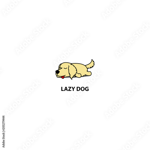 Lazy dog, cute golden retriever puppy sleeping icon, logo design, vector illustration