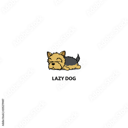 Lazy dog, cute yorkshire terrier puppy sleeping icon, logo design, vector illustration