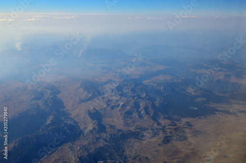 Aerial view from an airplane over the landscape of Serbia and Montenegro