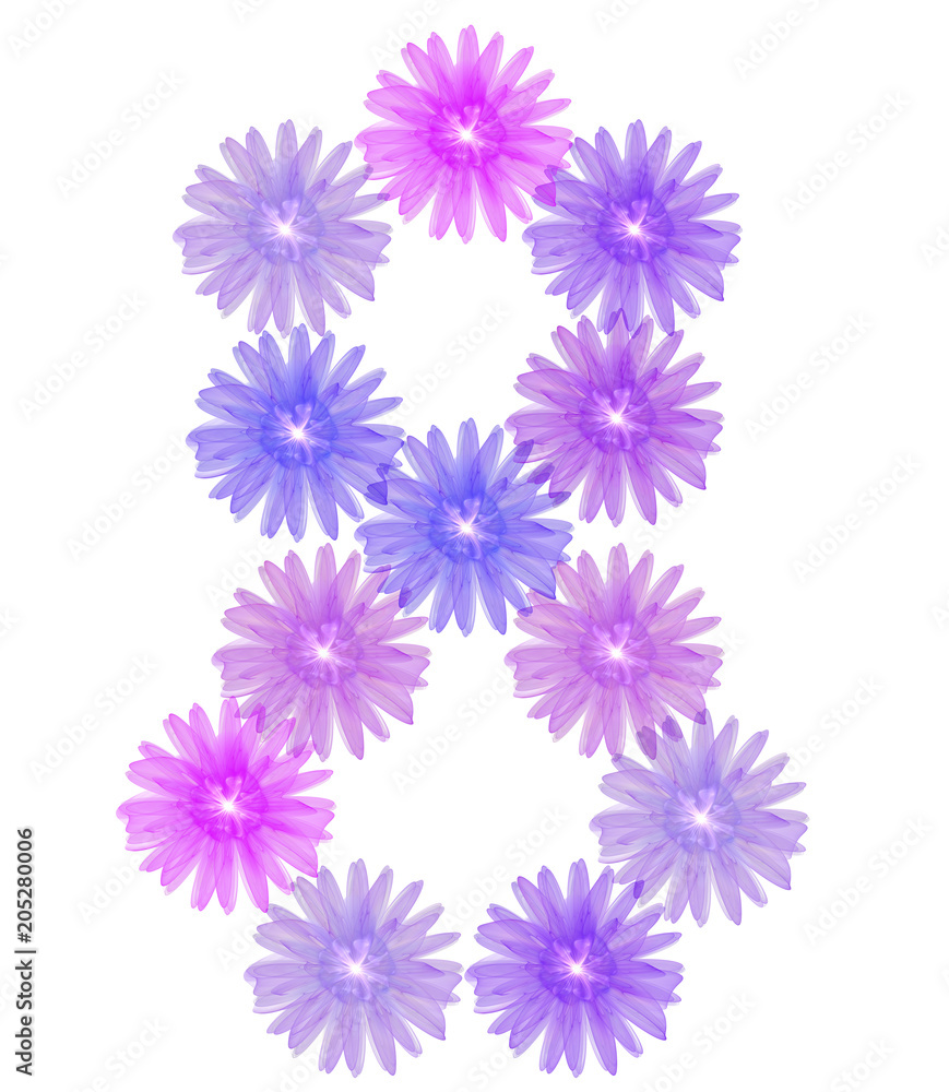 Obraz premium 3d number eight of purple flowers, design element