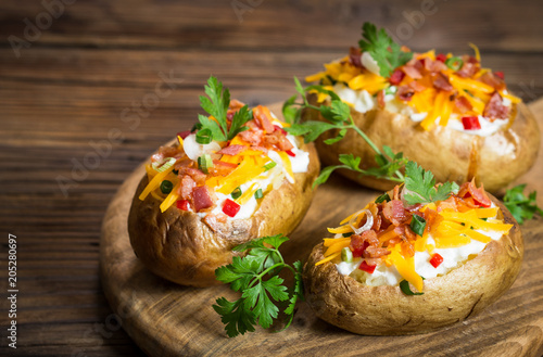 Baked potatoes with cheese and bacon