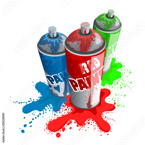 Red, Blue, Green paint spray.
