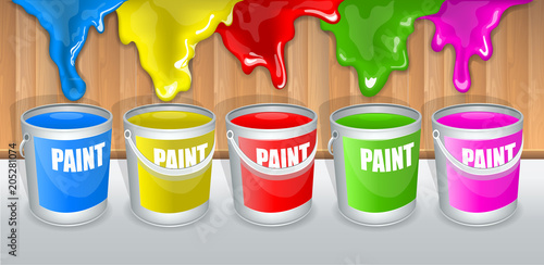 Set of different  paint dripping on the wood fence.