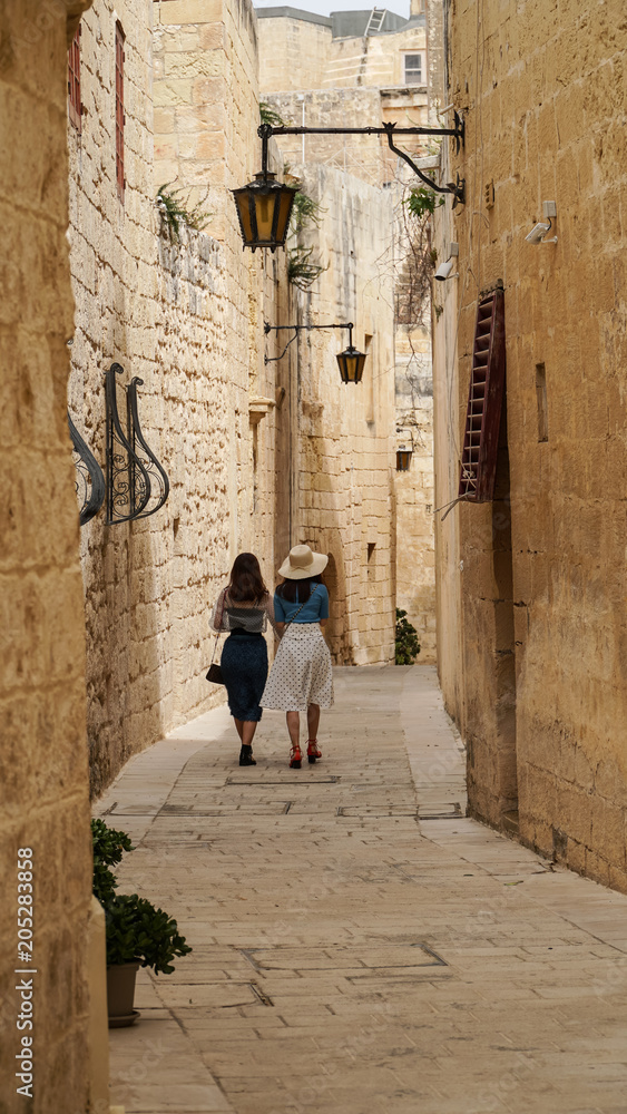 Malta. Narrow medieval streets of old Mdina. Mdina is a popular tourist destination in Malta.