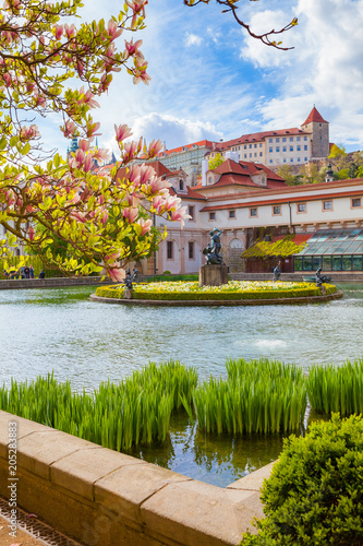 Photography Wallenstein garden with a pond and a fountain, the most impressive in Prague
