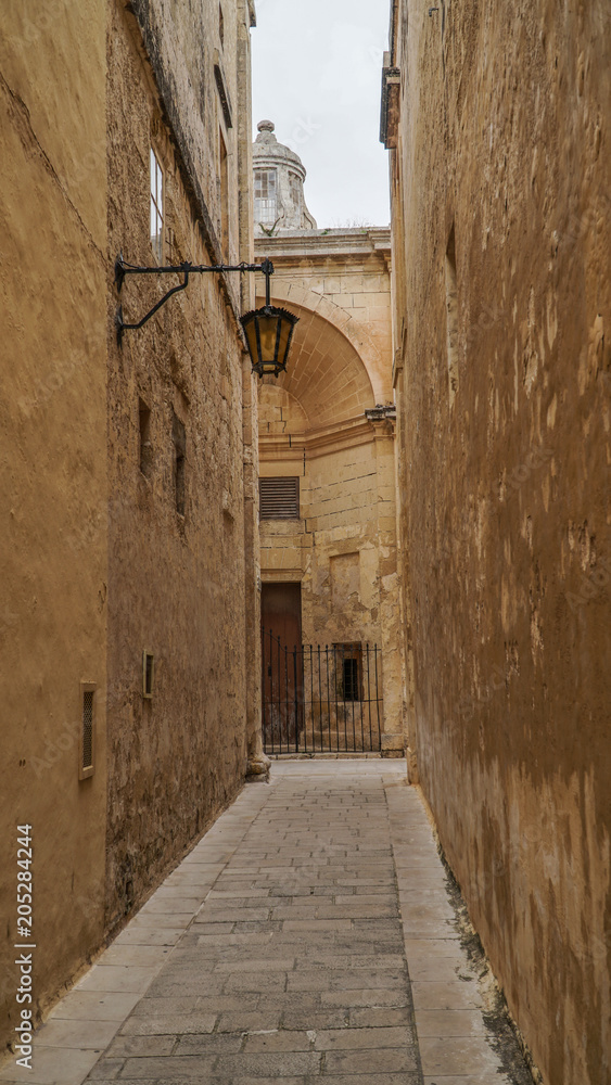 Malta. Narrow medieval streets of old Mdina. Mdina is a popular tourist destination in Malta.