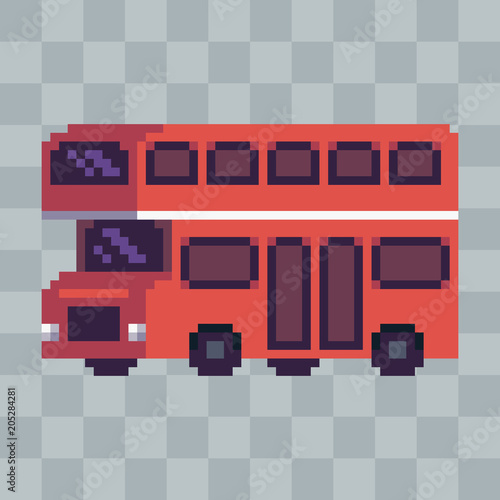 Pixel art red city bus vehicle icon.