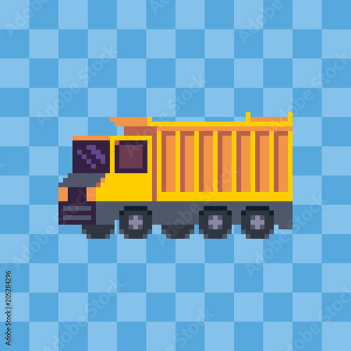 Pixel art dump truck vehicle icon.