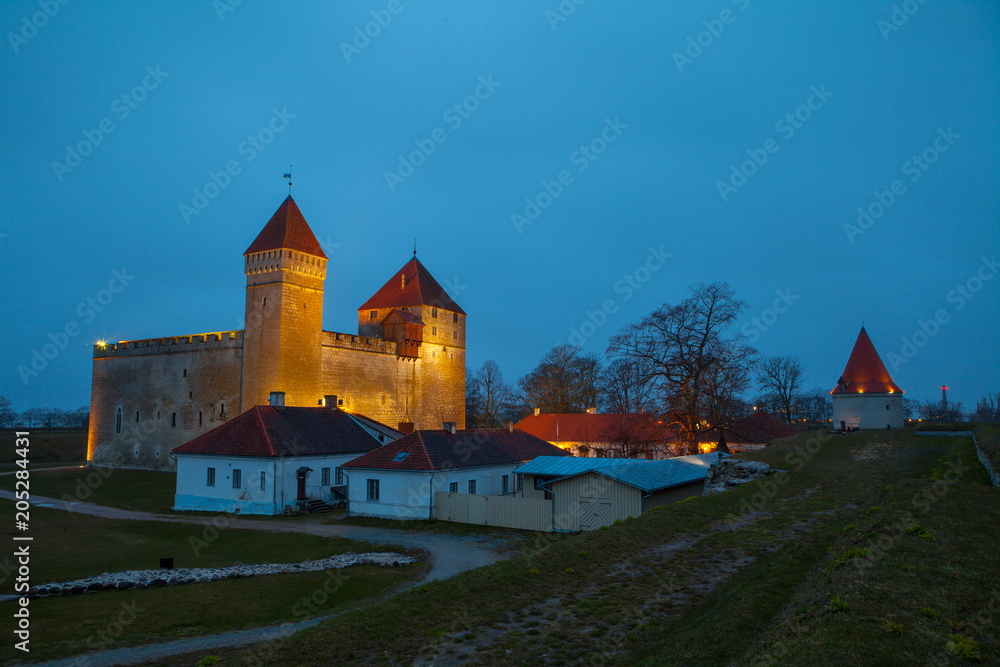 Kuressaare Episcopal Castle at night. Saaremaa island, Estonia
